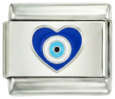 Evil Eye in Blue Heart on Silver
