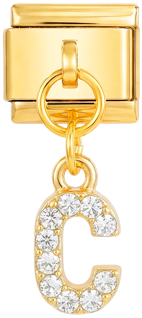 Letter C with stones, Hanging, on Gold