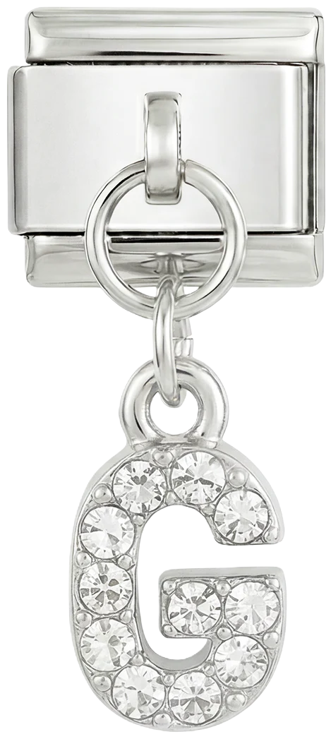 Letter G with stones, Hanging, on Silver