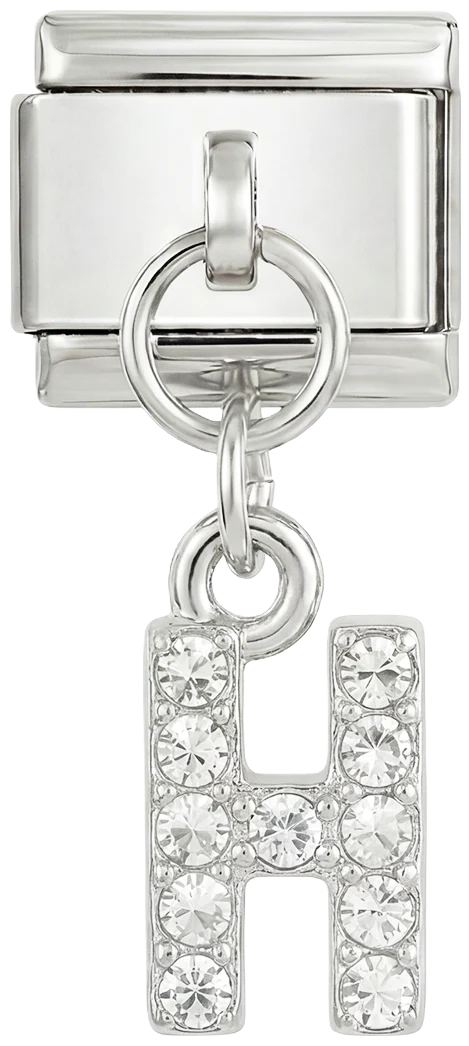 Letter H with stones, Hanging, on Silver