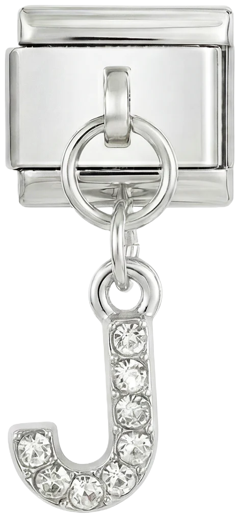 Letter J with stones, Hanging, on Silver