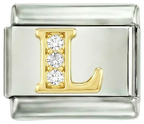 Letter L in Gold with Stones, on Silver