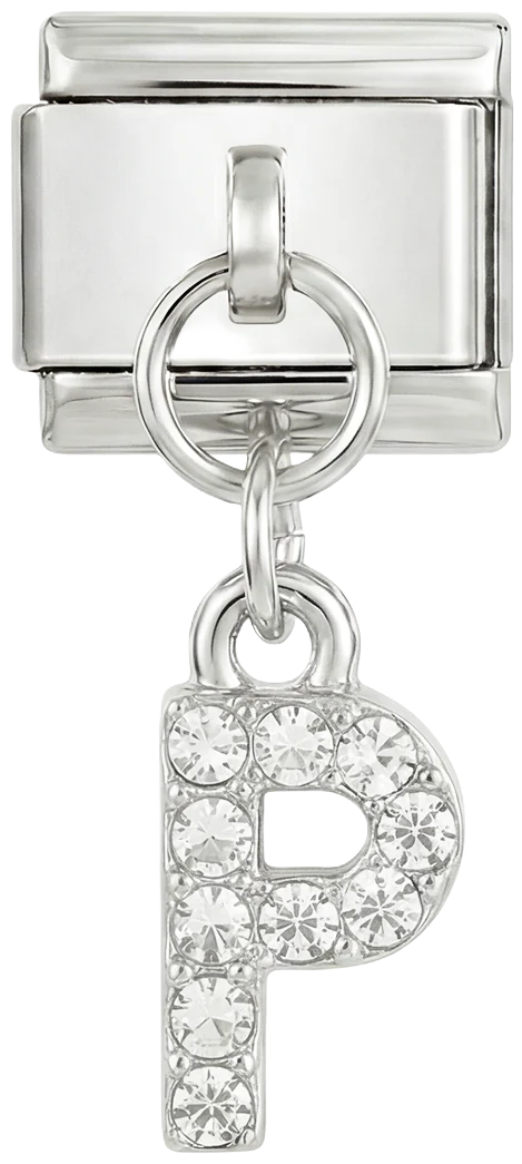 Letter P with stones, Hanging, on Silver
