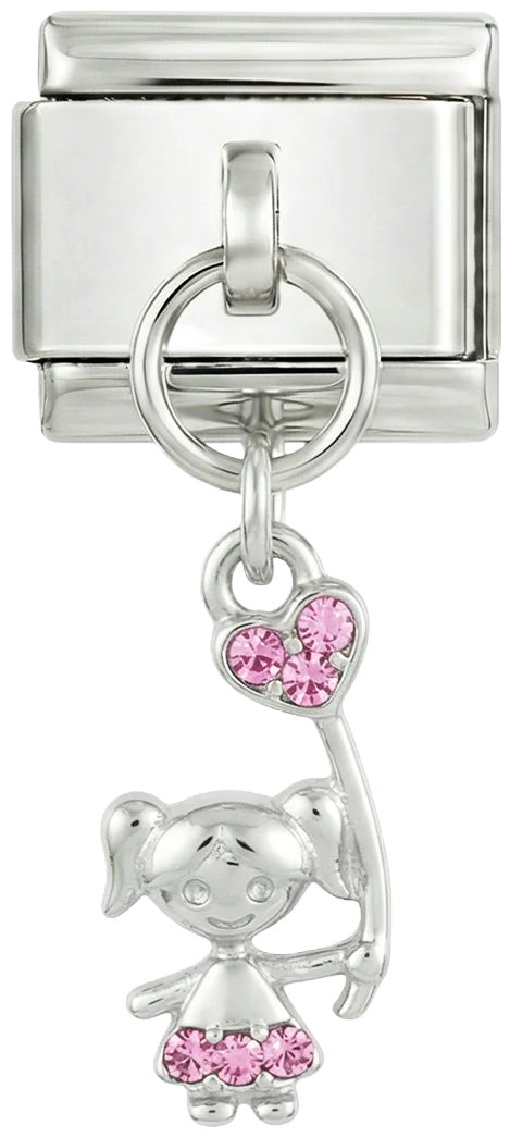 Little Girl and her Heart Balloon with Stones, on Silver