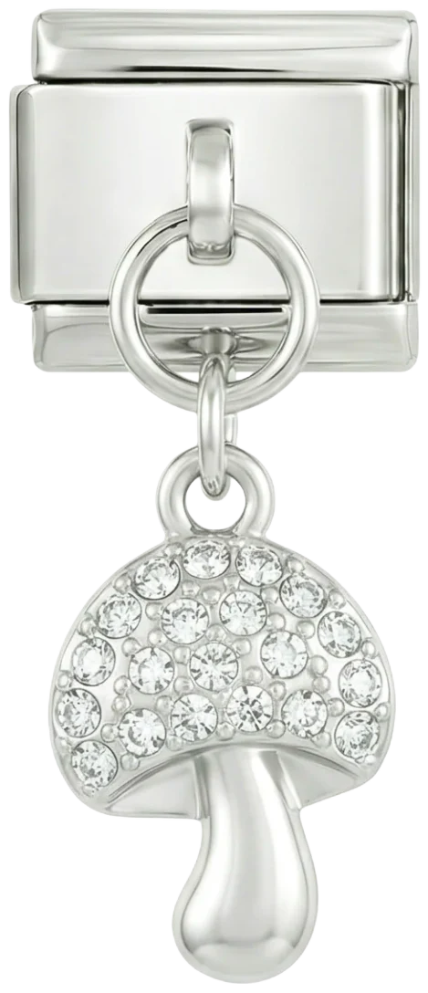 Mushroom with White Stones Hanging on Silver