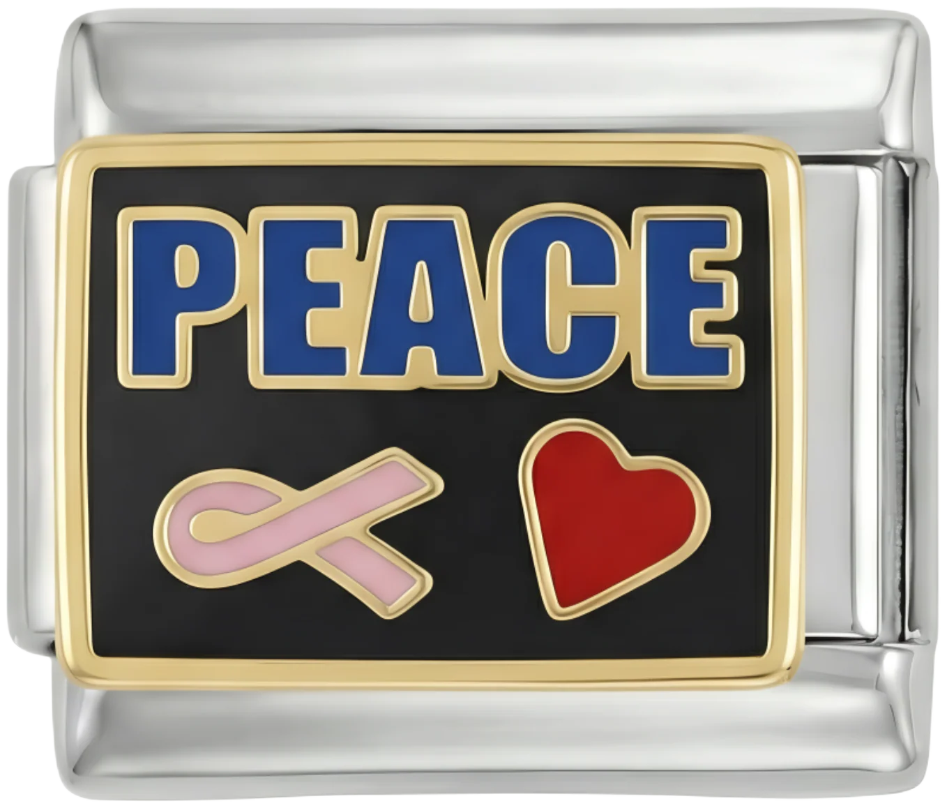 Peace Ribbon Heart, On Silver Charm